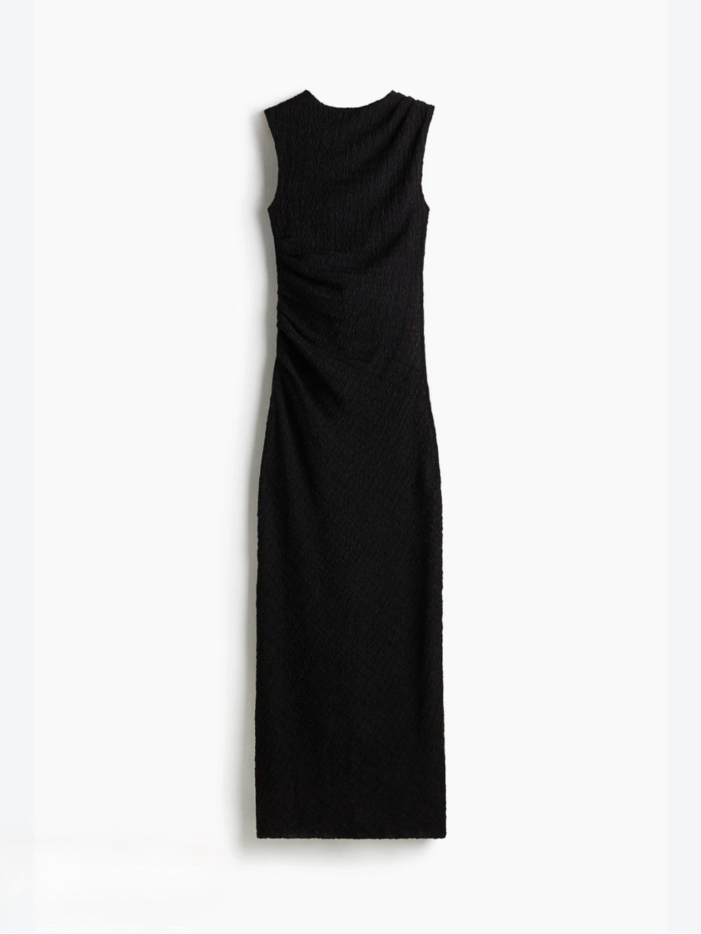 H&M Divided Black Textured Ruched Side High Neck Sleeveless Maxi Dress Medium